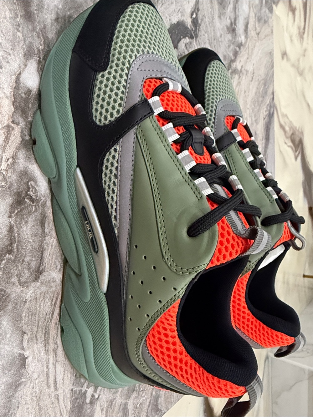 Dior Men's Sneakers in Olive Green and Bright Orange